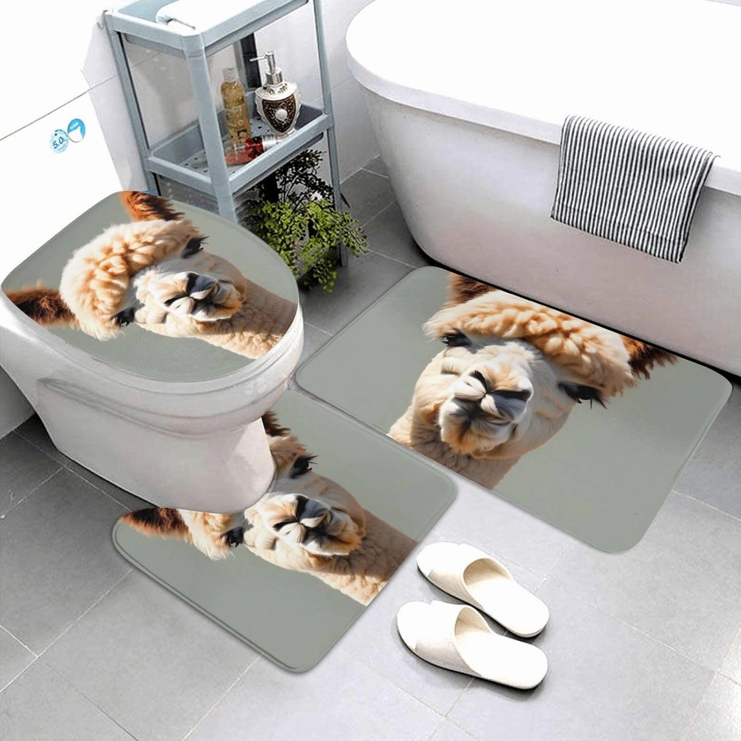 ekcos Soft and Comfortable Flannel Bathroom Non Slip Rugs,Super Absorbent Anti-Skid Carpet 3 Pieces/Set Alpaca Avatar