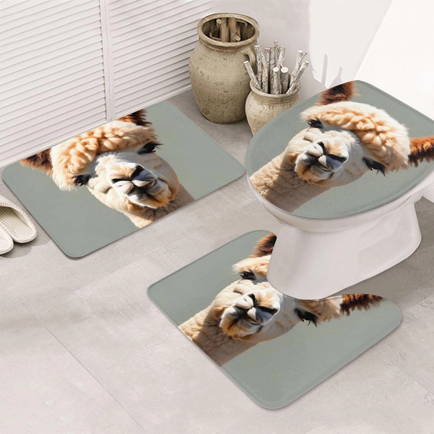 ekcos Soft and Comfortable Flannel Bathroom Non Slip Rugs,Super Absorbent Anti-Skid Carpet 3 Pieces/Set Alpaca Avatar