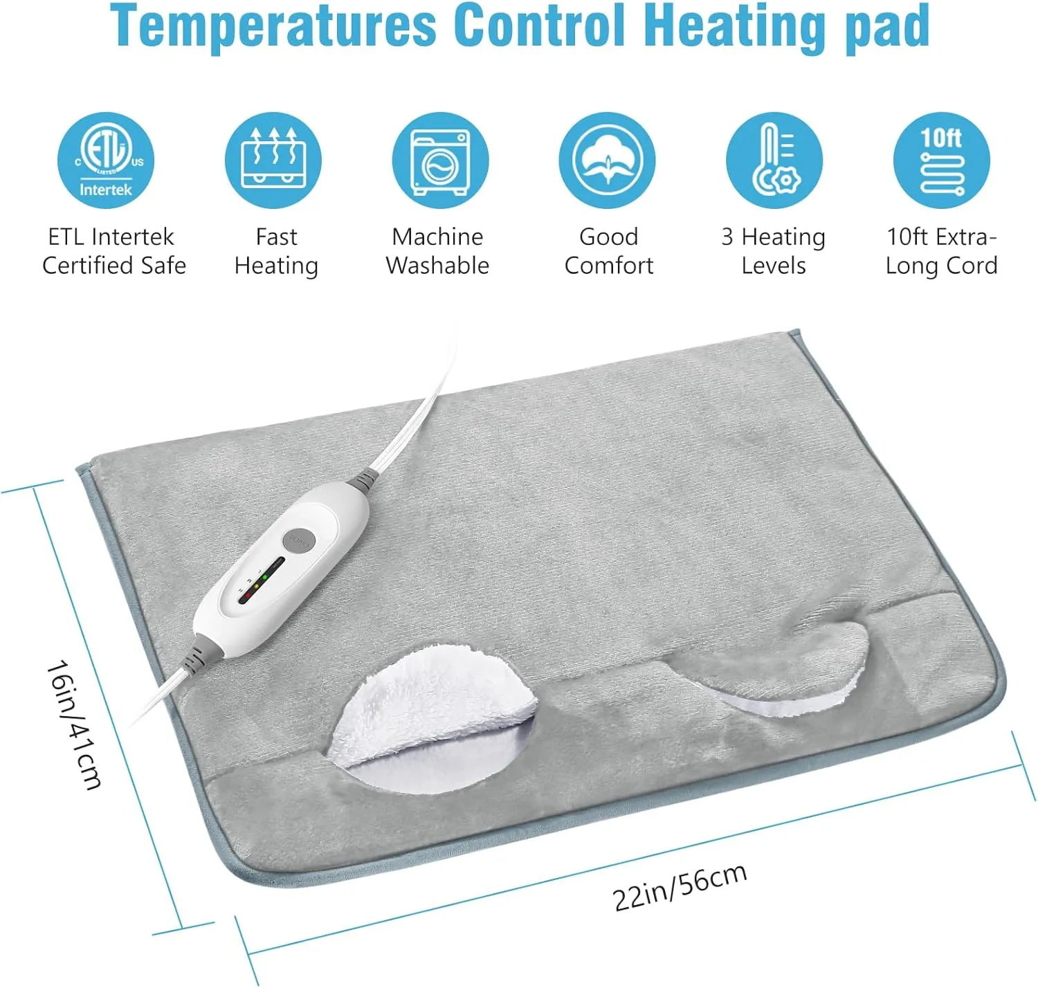 Electric Heated Foot Warmer Soft Flannel Foot Heater with 2h Auto Off & 3 Heat Levels Full Body Use Heating Pad for Feet, Abdomen, Cramps, Pain Relief Pocket Design 16" x 22" Grey