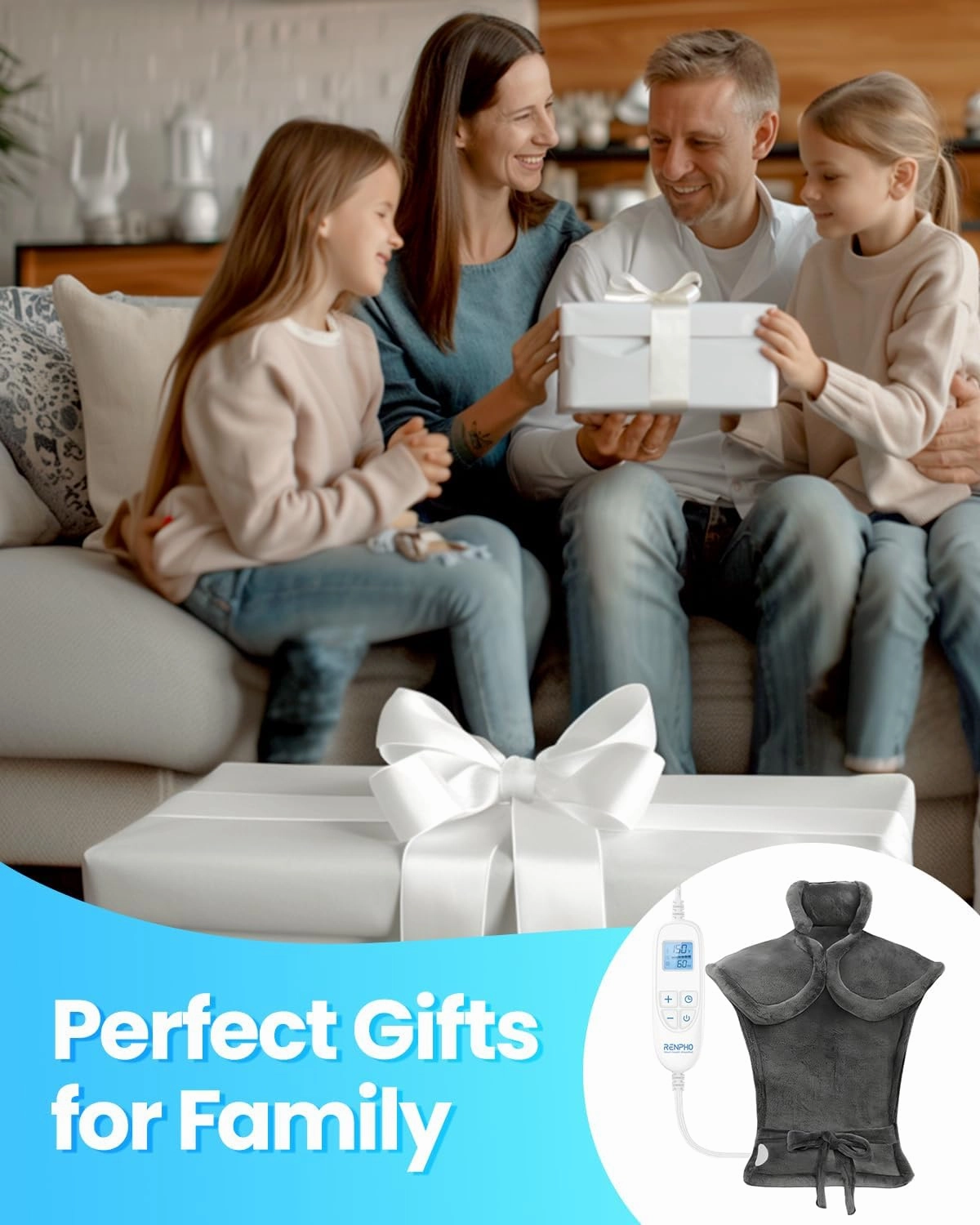 Electric Heating Pad for Back Pain Relief, RENPHO Fathers Day Dad Gifts, Birthday Gifts for Women Men Mom, FSA HSA Eligible, Heat Pad for Neck and Shoulders, Fast Heating, 24"x33", ETL Certified