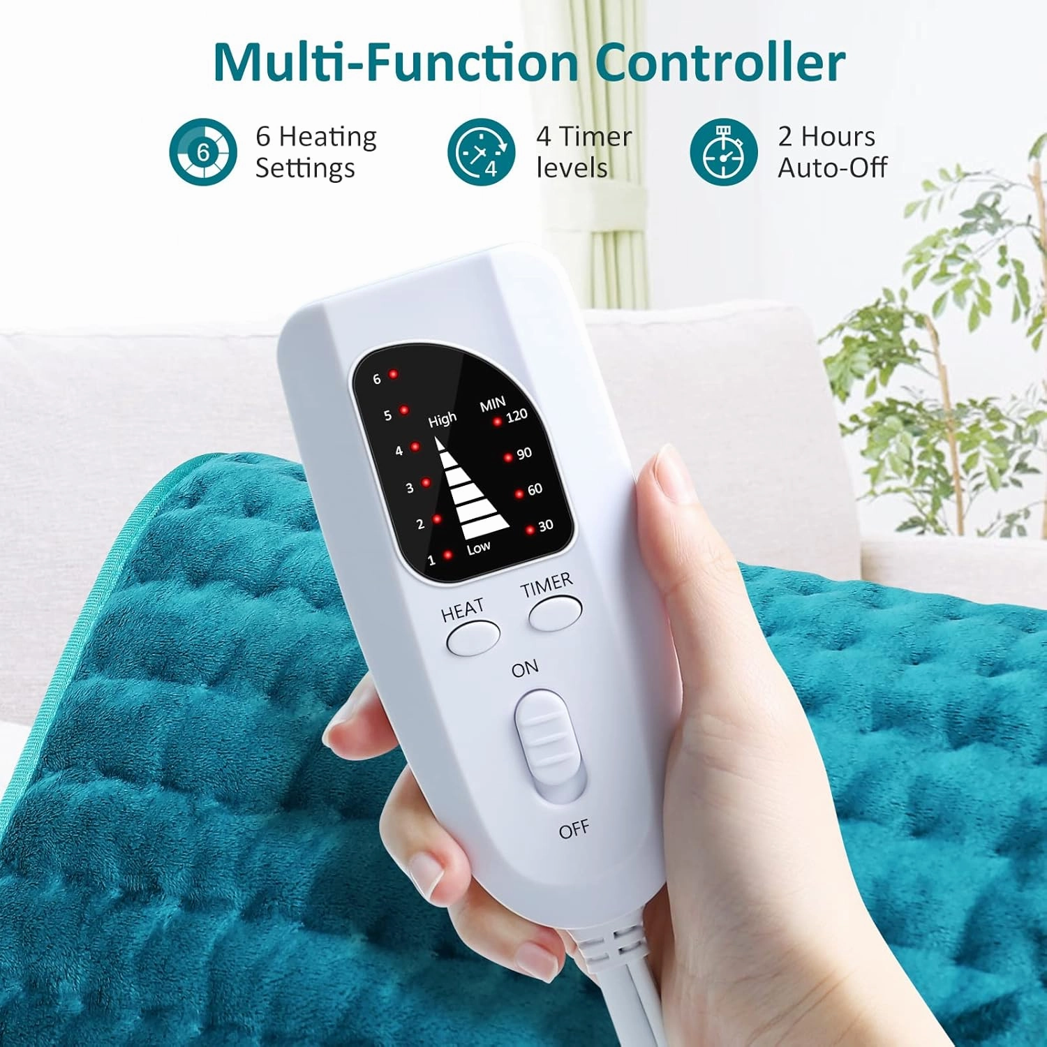 Electric Heating pad for Back/Shoulder/Neck/Knee/Leg Pain Relief, 6 Fast Heating Settings, Auto-Off, Machine Washable, Moist Dry Heat Options, Extra Large 12"x24"