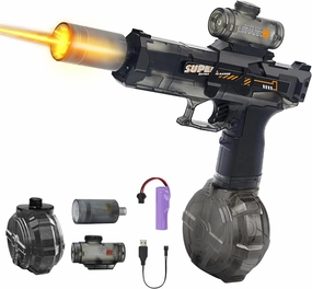 Electric Water Gun Fire Flash Upgraded, 320 Capacity Water Pistol Toy Squirt Gun for Kids Adults, Summer Outdoor Toy Yard Beach Swimming Water Play Toys (Black)