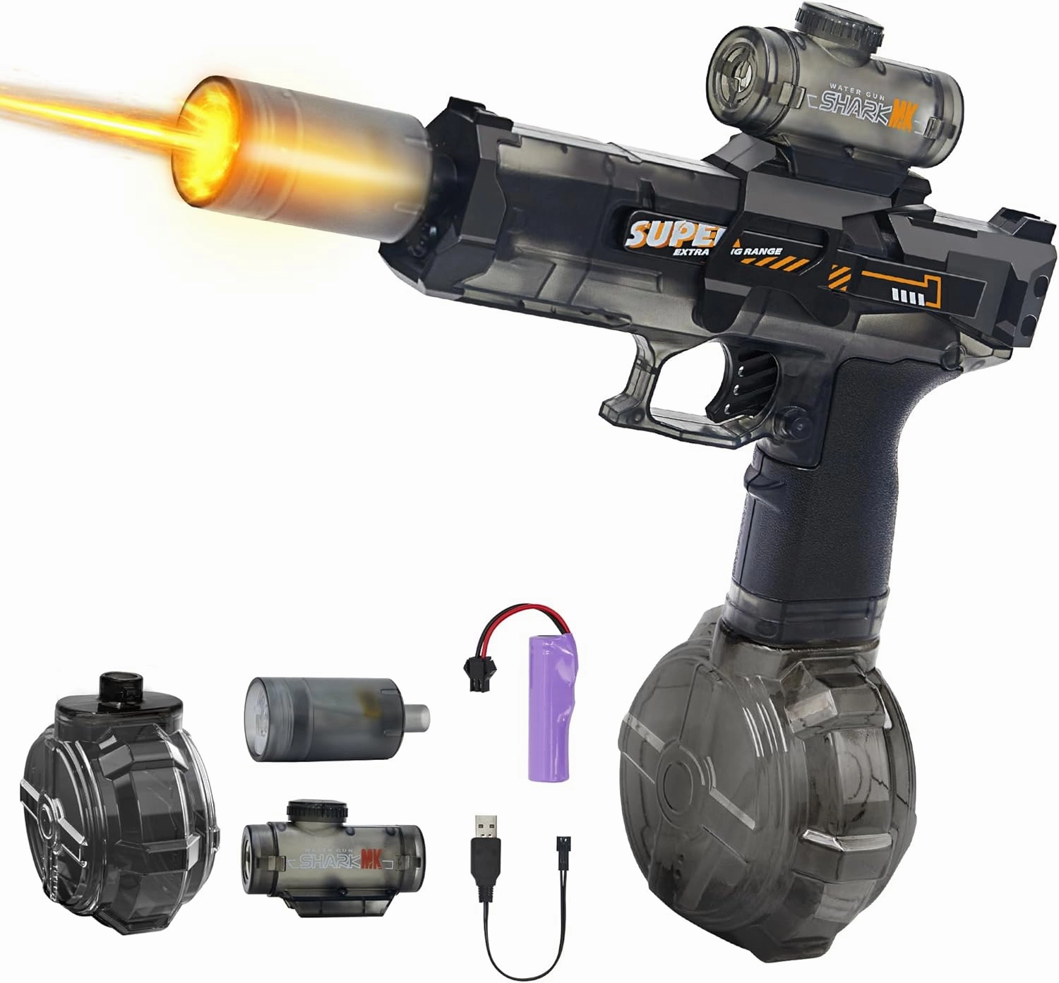 Electric Water Gun Fire Flash Upgraded, 320 Capacity Water Pistol Toy Squirt Gun for Kids Adults, Summer Outdoor Toy Yard Beach Swimming Water Play Toys (Black)