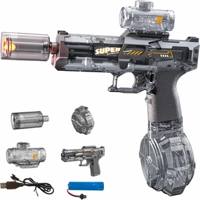 Electric Water Gun for Adults Kids, Automatic Squirt Watergun Pistol with Led Lights, Summer Outdoor Pool Beach Party Toys, Black
