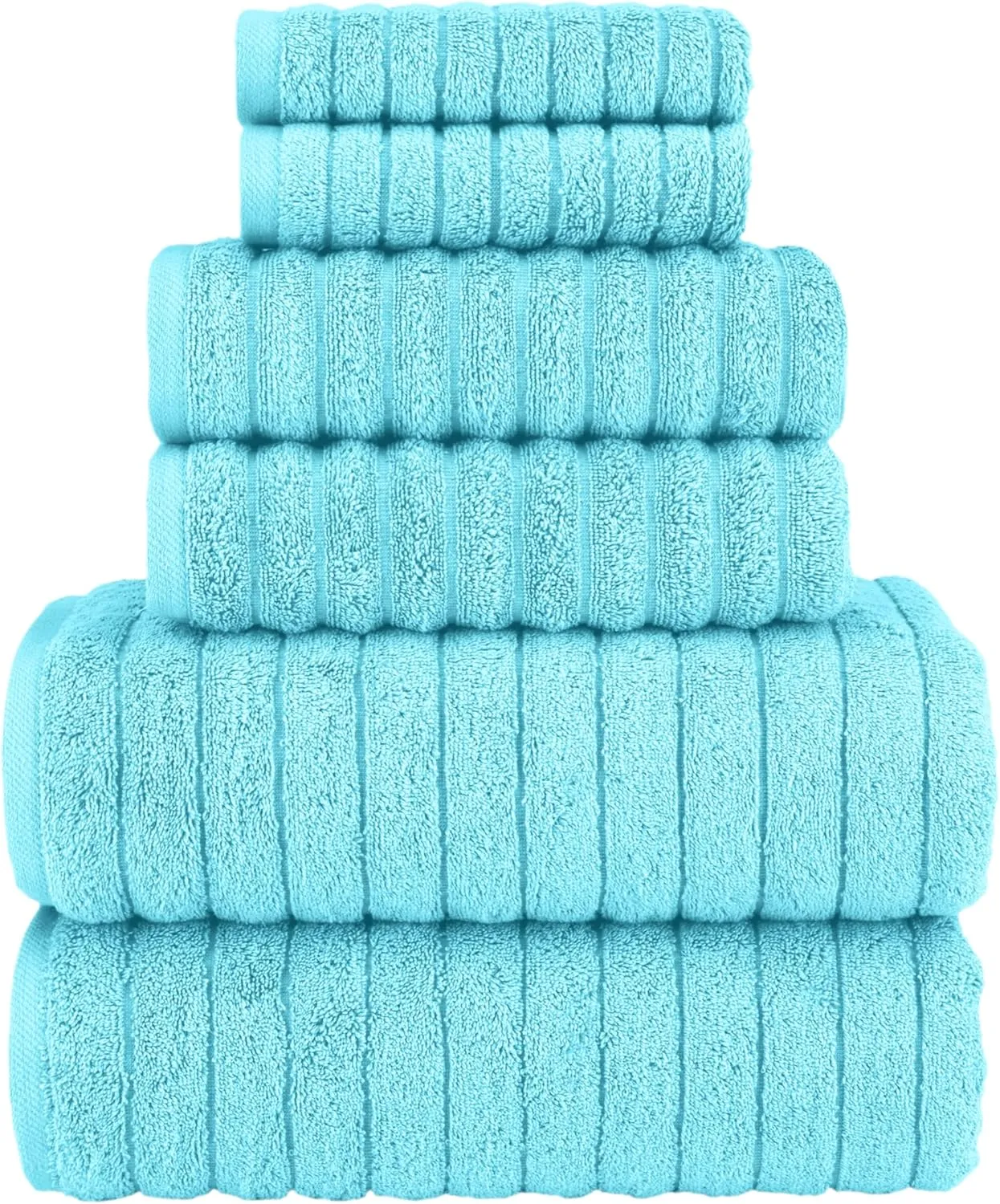 Elegant Comfort 100% Turkish Cotton Corduroy Ribbed Luxury Bath Towels 6-Piece Set, Premium Feel - Quick Dry, Highly Absorbent, Contains 2 Bath Towels, 2 Hand Towels, and 2 Washcloths, Aqua