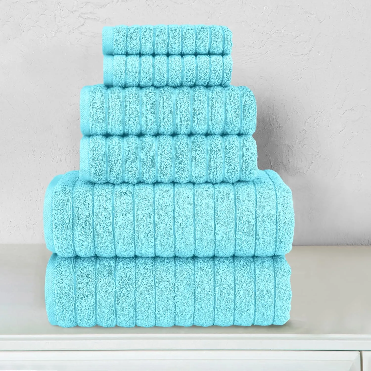 Elegant Comfort 100% Turkish Cotton Corduroy Ribbed Luxury Bath Towels 6-Piece Set, Premium Feel - Quick Dry, Highly Absorbent, Contains 2 Bath Towels, 2 Hand Towels, and 2 Washcloths, Aqua