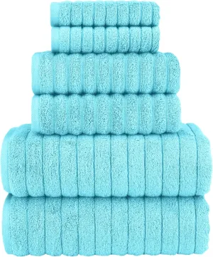 Elegant Comfort 100% Turkish Cotton Corduroy Ribbed Luxury Bath Towels 6-Piece Set, Premium Feel - Quick Dry, Highly Absorbent, Contains 2 Bath Towels, 2 Hand Towels, and 2 Washcloths, Aqua