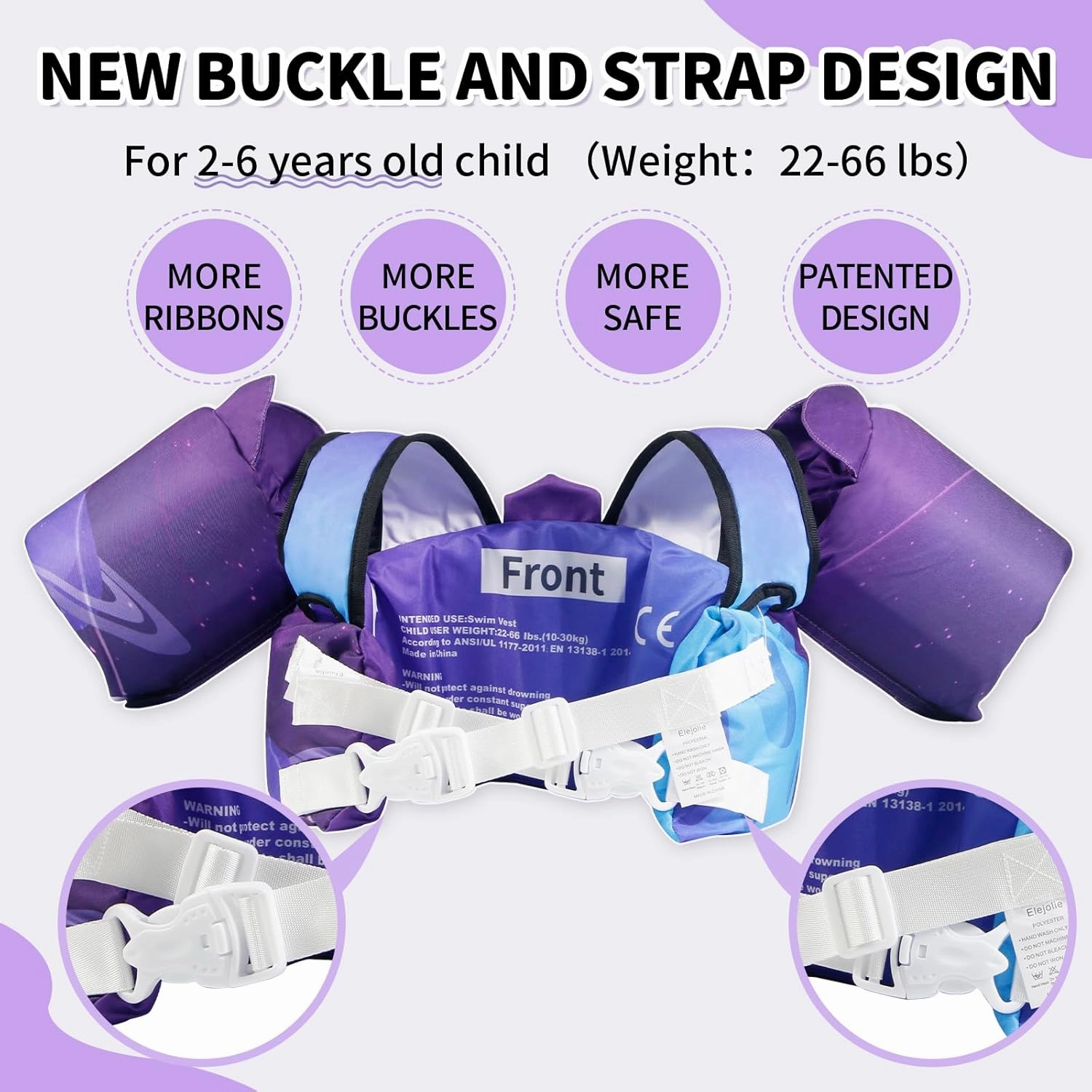 Elejolie Toddler Swim Vest for Child Learn Swiming Training,Infant Safety Swimmies Aid Jacket for Kids 2 3 4 5 6 Years Old,Arm Water Wings for Baby 22-66lbs