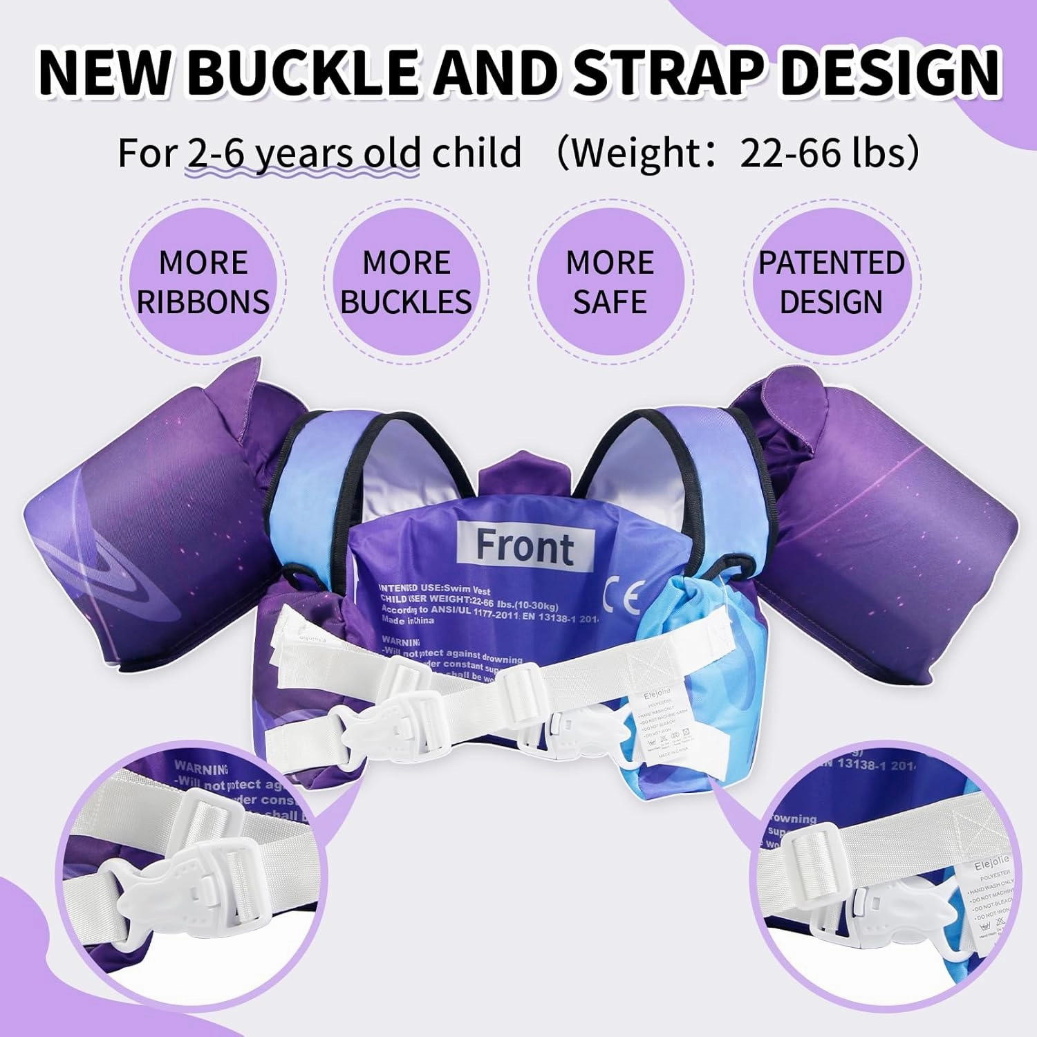 Elejolie Toddler Swim Vest for Child Learn Swiming Training,Infant Safety Swimmies Aid Jacket for Kids 2 3 4 5 6 Years Old,Arm Water Wings for Baby 22-66lbs
