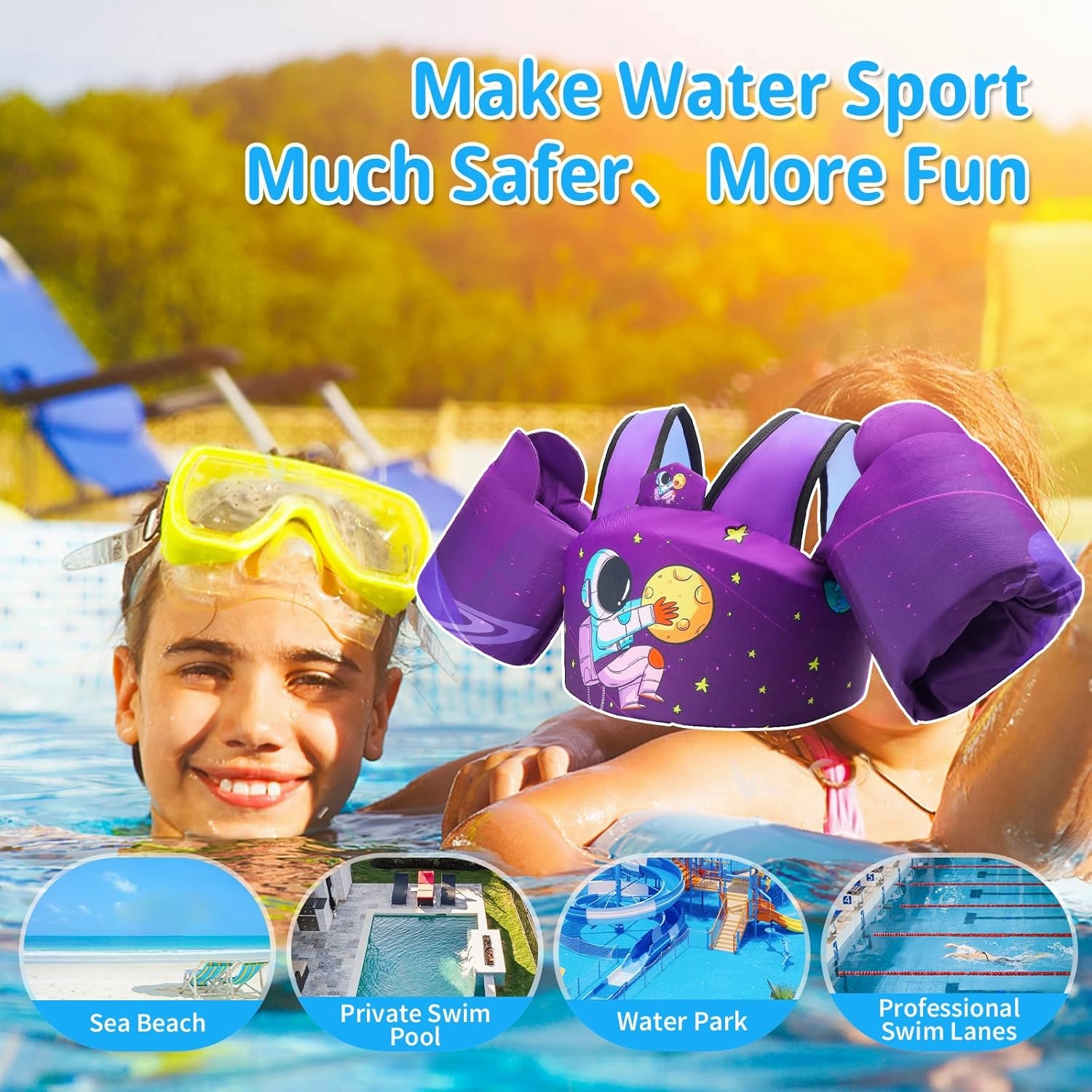 Elejolie Toddler Swim Vest for Child Learn Swiming Training,Infant Safety Swimmies Aid Jacket for Kids 2 3 4 5 6 Years Old,Arm Water Wings for Baby 22-66lbs