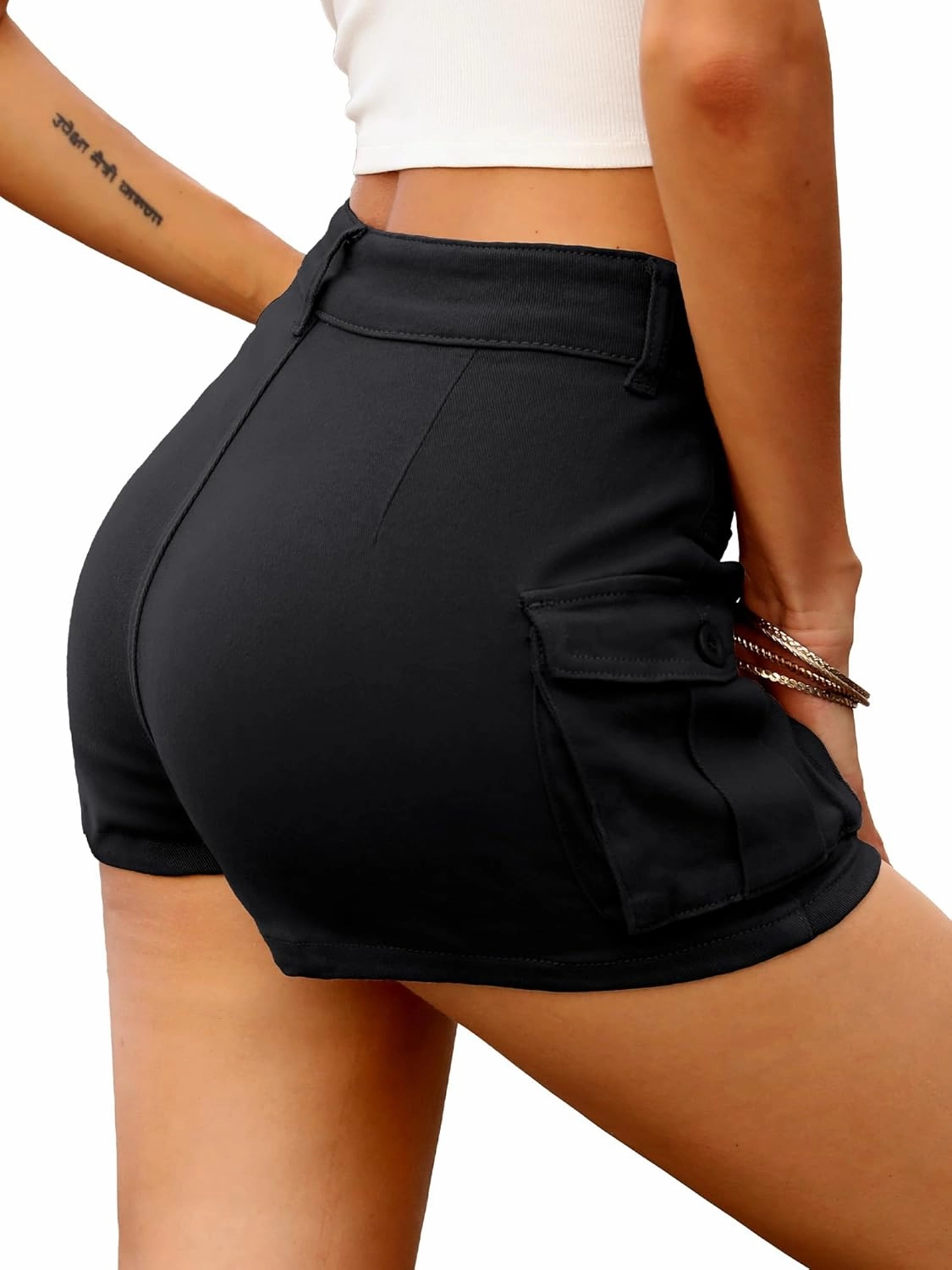 ELLEVEN High Stretchy Denim Cargo Skort for Women, High Waist, Casual Mini Y2K Jean Skirt Shorts with Pockets