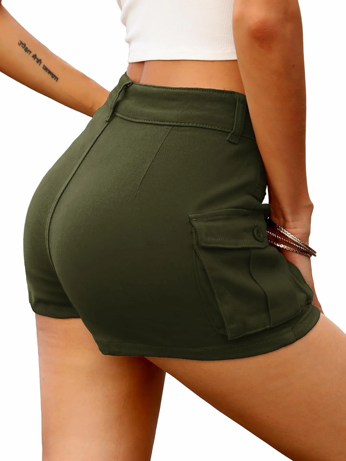 ELLEVEN High Stretchy Denim Cargo Skort for Women, High Waist, Casual Mini Y2K Jean Skirt Shorts with Pockets