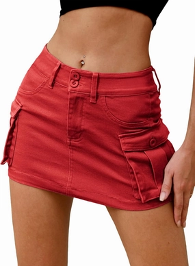 ELLEVEN High Stretchy Denim Cargo Skort for Women, High Waist, Casual Mini Y2K Jean Skirt Shorts with Pockets