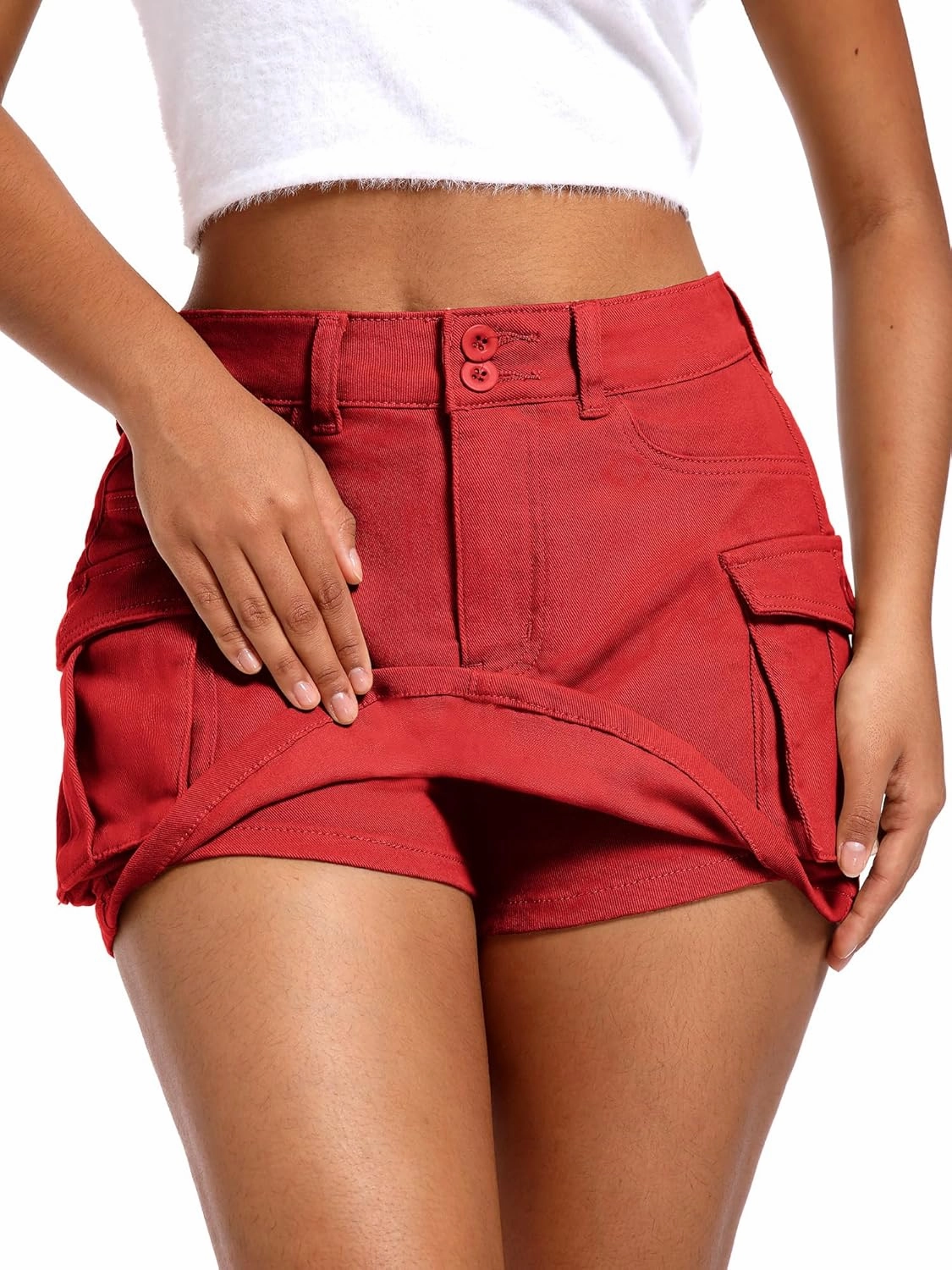 ELLEVEN High Stretchy Denim Cargo Skort for Women, High Waist, Casual Mini Y2K Jean Skirt Shorts with Pockets