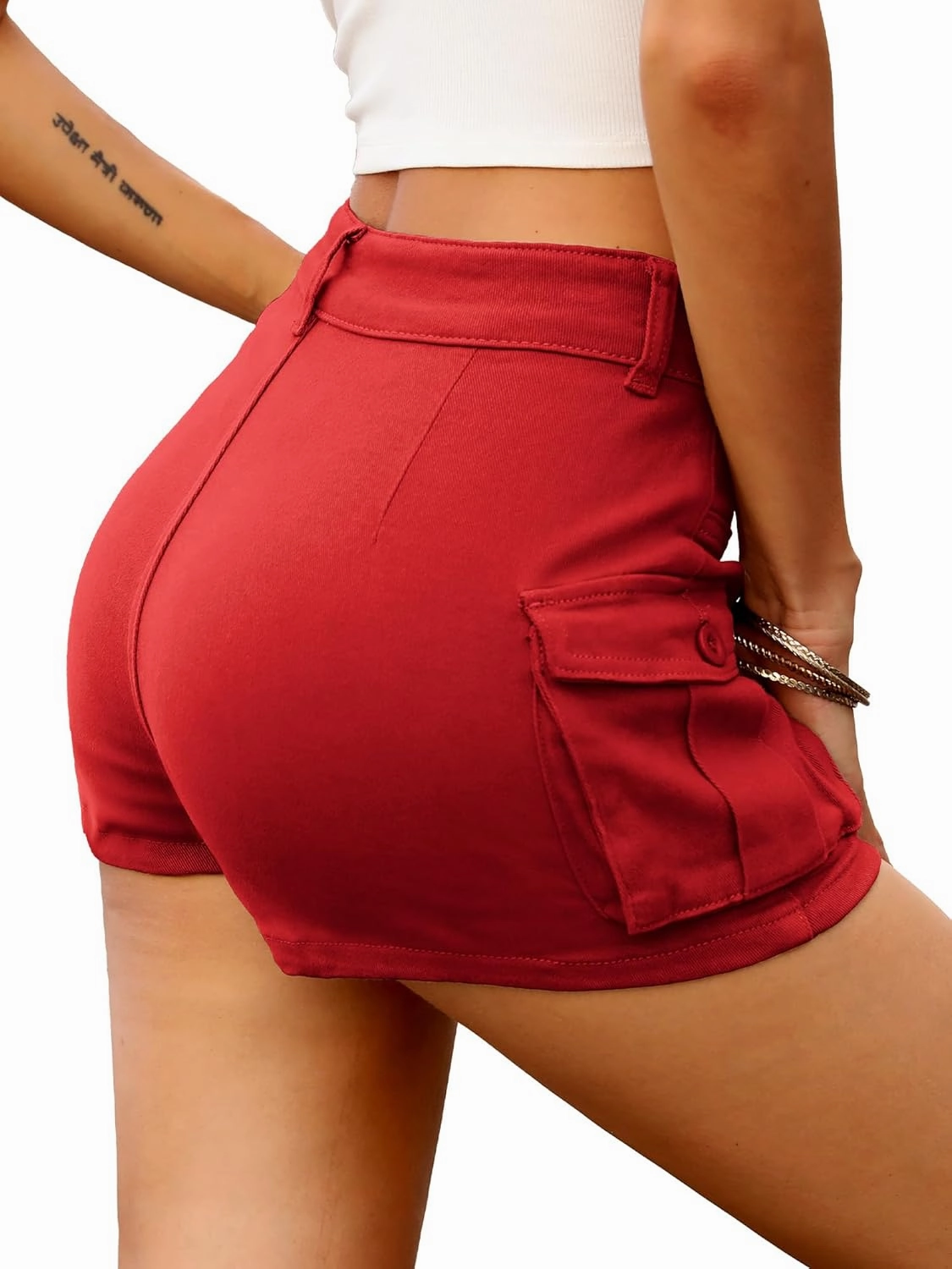 ELLEVEN High Stretchy Denim Cargo Skort for Women, High Waist, Casual Mini Y2K Jean Skirt Shorts with Pockets
