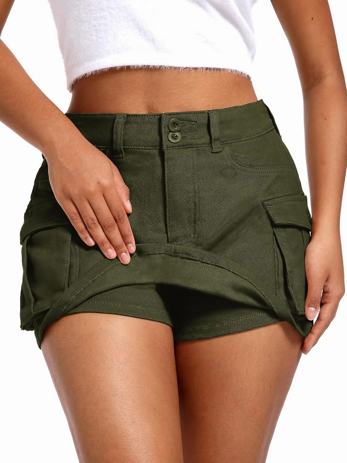 ELLEVEN High Stretchy Denim Cargo Skort for Women, High Waist, Casual Mini Y2K Jean Skirt Shorts with Pockets