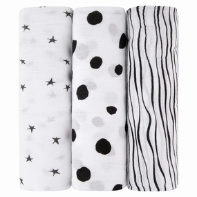 Ely's & Co. Muslin Swaddle Blanket 100% Soft Muslin Cotton 3 Pack 47"x 47" (Black & White)