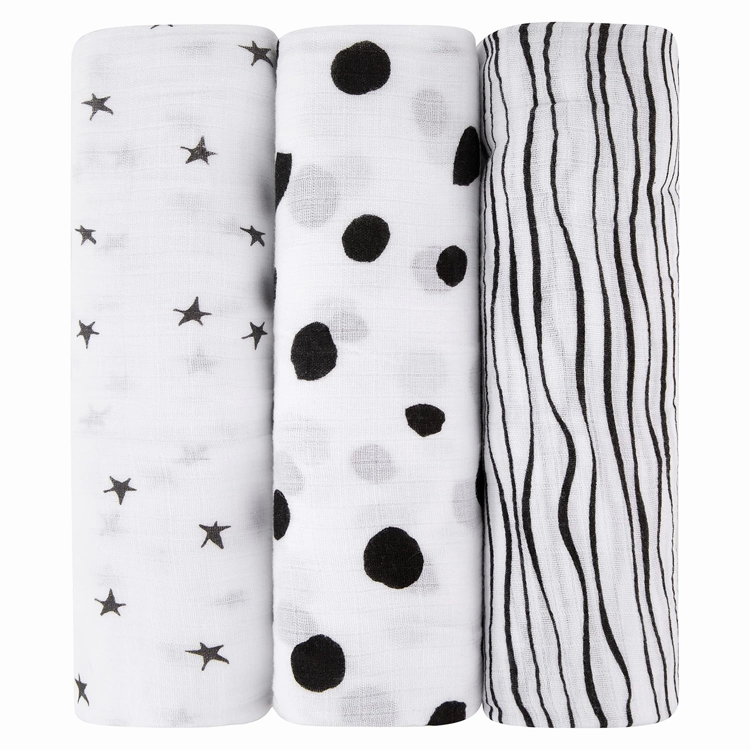 Ely's & Co. Muslin Swaddle Blanket 100% Soft Muslin Cotton 3 Pack 47"x 47" (Black & White)