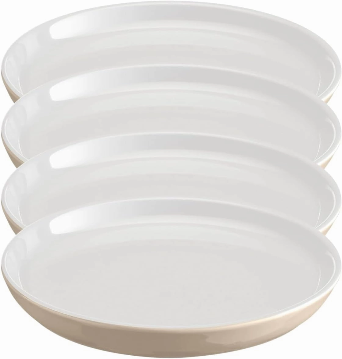 Emile Henry EVERYDAY COLLECTION Ceramic 8" Salad|Dessert Plate Set of 4, Sugar & Cream