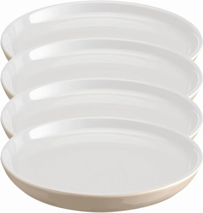 Emile Henry EVERYDAY COLLECTION Ceramic 8" Salad|Dessert Plate Set of 4, Sugar & Cream