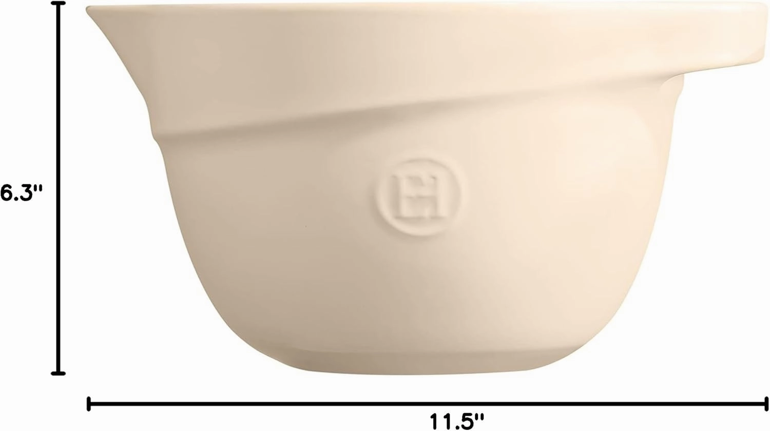 Emile Henry Large Mixing Bowl, 11.5" x 9.2" x 6.3", Clay
