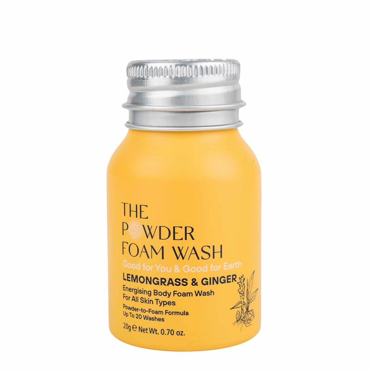 Energising Day Body Foam Wash to Awaken Your Senses | 20x Washes | Vegan, Eco-Friendly, Tumeric, Ginger 0.7 Oz Mini Aluminum Bottle