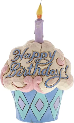 Enesco (4052066) Jim Shore Heartwood Creek Mini Birthday Cupcake Stone Resin Figurine, 3.75", Multicolor