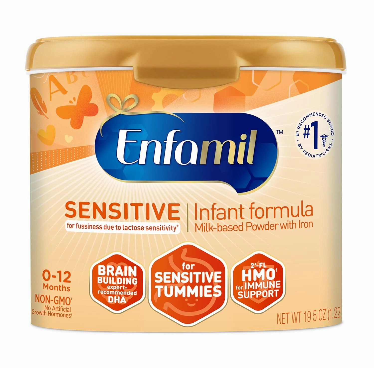 Enfamil Sensitive Baby Formula with DHA, Iron & Prebiotics to help support Brain & Immune Support. Lactose Sensitivity Infant Formula Inspired by Breast Milk, Non-GMO, Powder Can, 19.5 Oz