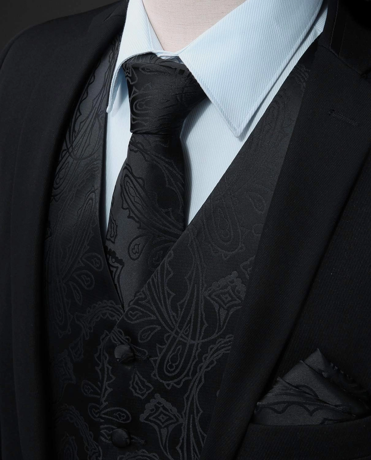 Enlision Mens Vest Tie Set Paisley Vest and Necktie Pocket Square 3pc Formal Dress Waistcoat for Suit or Tuxedo