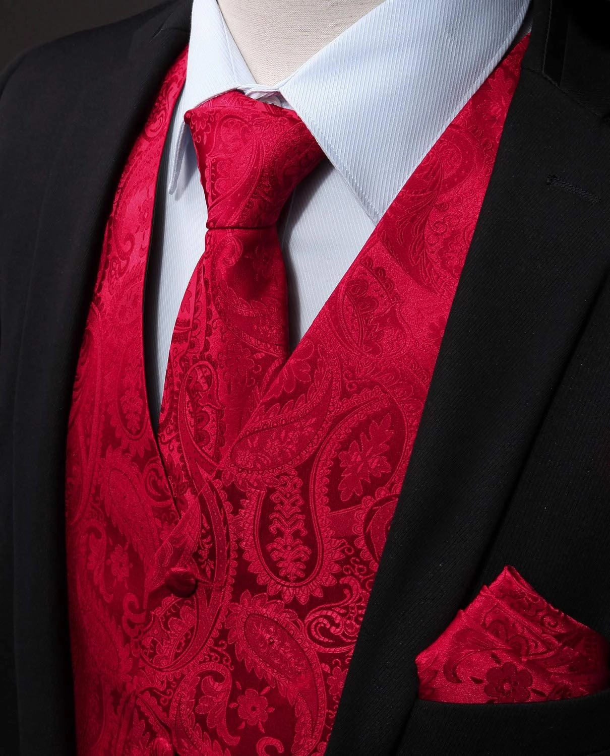 Enlision Mens Vest Tie Set Paisley Vest and Necktie Pocket Square 3pc Formal Dress Waistcoat for Suit or Tuxedo