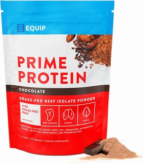 Equip Foods Prime Protein Powder | Clean, Grass Fed Beef Protein Isolate | Carnivore Protein Powder | Paleo, Keto Friendly | Gluten, Dairy Free | Helps Build & Repair Tissue | 30 Servings, Chocolate