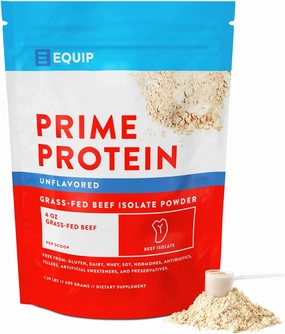 Equip Foods Prime Protein Powder | Clean, Grass Fed Beef Protein Isolate | Carnivore Protein Powder | Paleo, Keto Friendly | Gluten, Dairy Free | Helps Build & Repair Tissue | 30 Servings, Unflavored