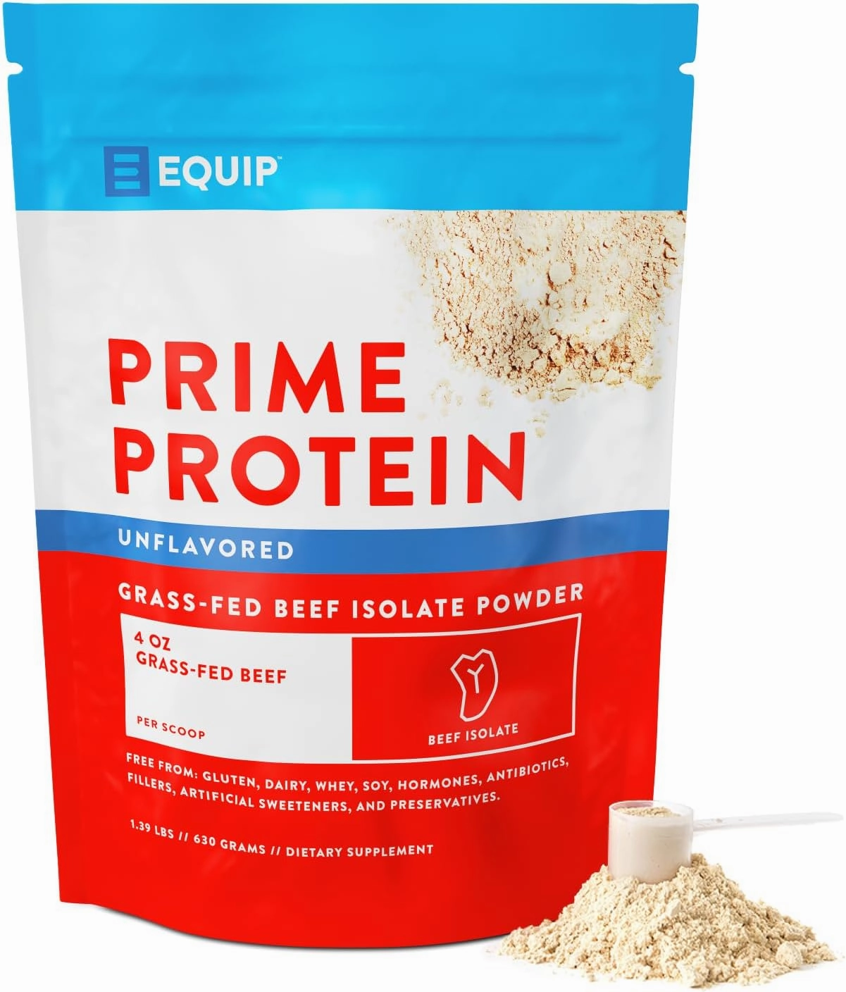 Equip Foods Prime Protein Powder | Clean, Grass Fed Beef Protein Isolate | Carnivore Protein Powder | Paleo, Keto Friendly | Gluten, Dairy Free | Helps Build & Repair Tissue | 30 Servings, Unflavored