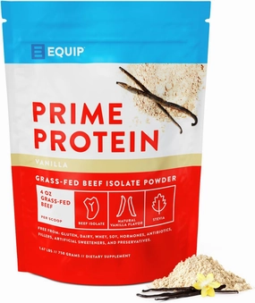 Equip Foods Prime Protein Powder | Clean, Grass Fed Beef Protein Isolate | Carnivore Protein Powder | Paleo, Keto Friendly | Gluten, Dairy Free | Helps Build & Repair Tissue | 30 Servings, Vanilla