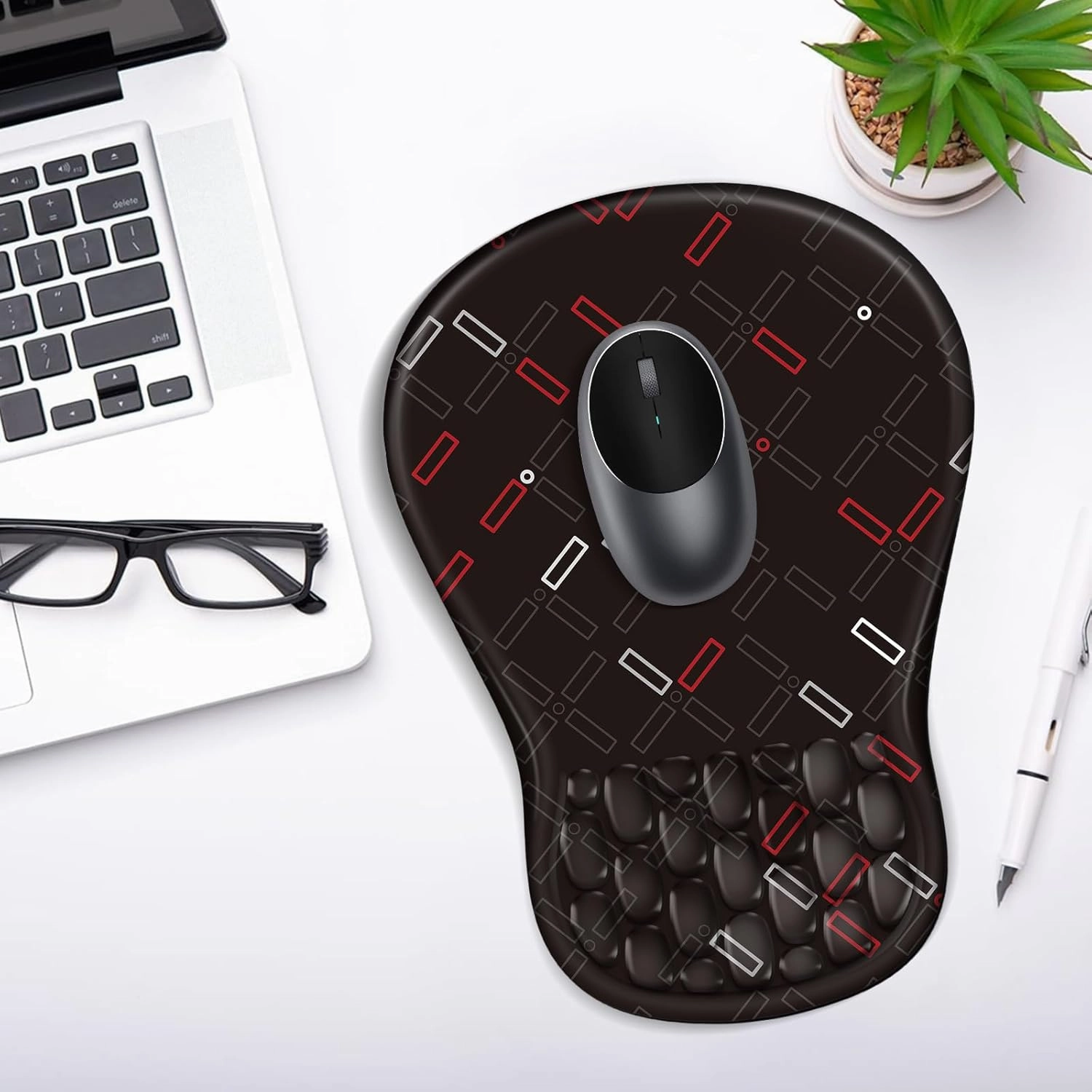 Ergonomic Mouse Pad with Wrist Rest Support, Mousepad with Comfortable Memory Foam Wrist Rest and Non-Slip PU Base for Pain Relief, Computer, Laptop, Office, Home (Black-1)