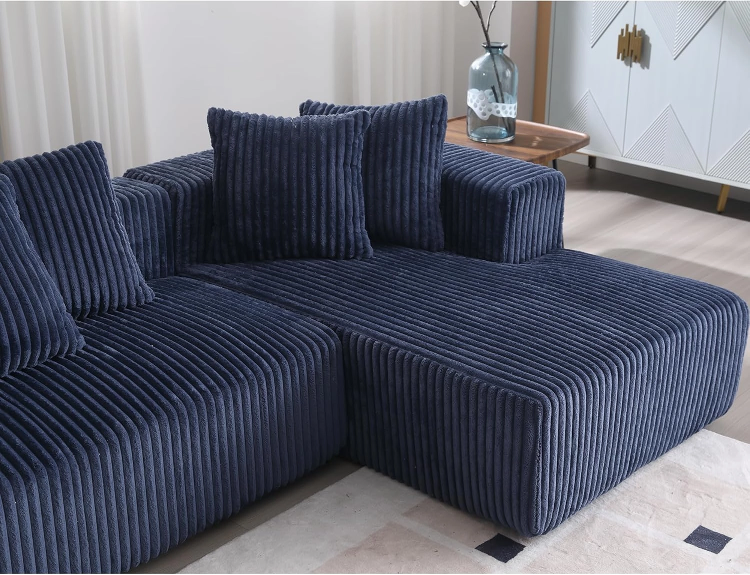 ERYE U-Shaped Oversized Floor Lounge Sofa, Living Room Symmetrical Modular Sectional Couch Accent Full Foam Sofa&Couch with Double Chaise Daybed, Soft Corduroy Upholstery, 8 Pillows