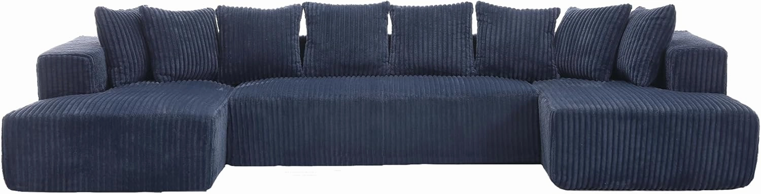 ERYE U-Shaped Oversized Floor Lounge Sofa, Living Room Symmetrical Modular Sectional Couch Accent Full Foam Sofa&Couch with Double Chaise Daybed, Soft Corduroy Upholstery, 8 Pillows