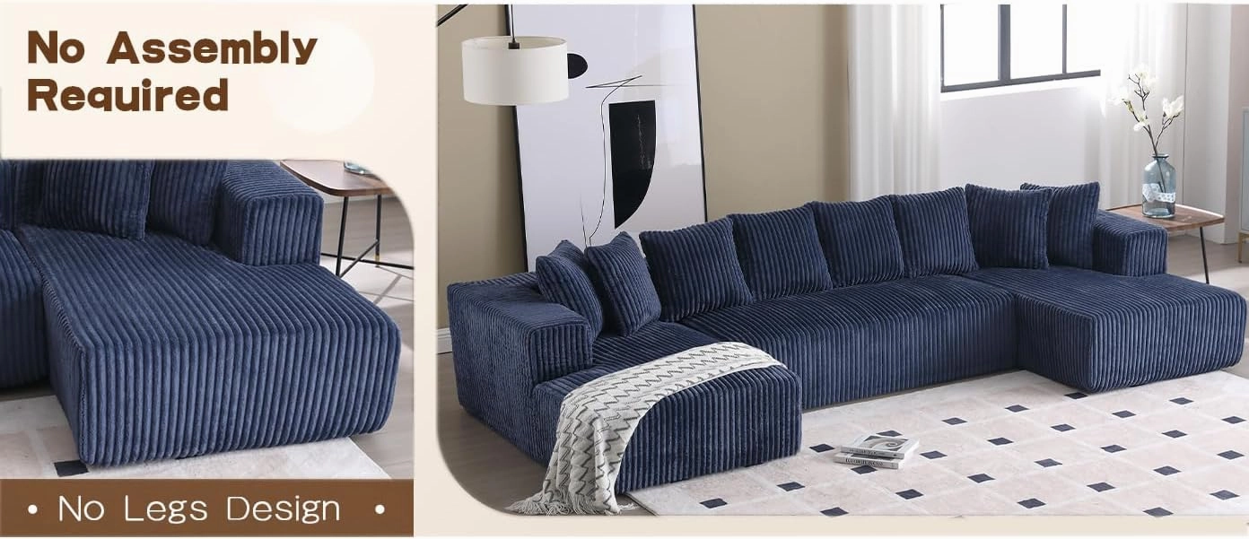 ERYE U-Shaped Oversized Floor Lounge Sofa, Living Room Symmetrical Modular Sectional Couch Accent Full Foam Sofa&Couch with Double Chaise Daybed, Soft Corduroy Upholstery, 8 Pillows