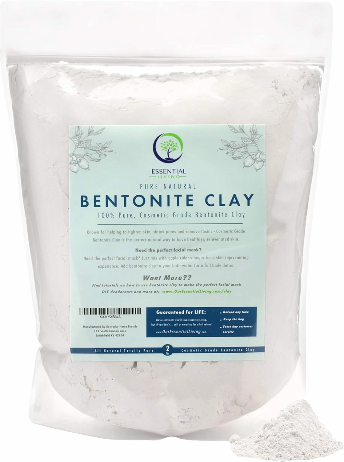 Essential Living: Bentonite Clay Powder - All-Natural DIY Skin Care Facial Mask for Deep Cleansing, Acne and Chapped Skin - 2 lbs. - Suitable for All Skin Types - No Additives - Cosmetic Grade