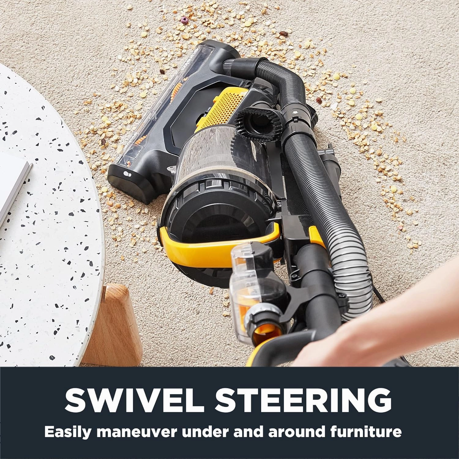 Eureka Powerful Upright Vacuum Cleaner for Carpet and Floor, Household Upright Vacuum Cleaner for Home Pets, Bagless Lightweight Upright Vacuum, MaxSwivel Pro NEU350 with Pet Tool, Yellow