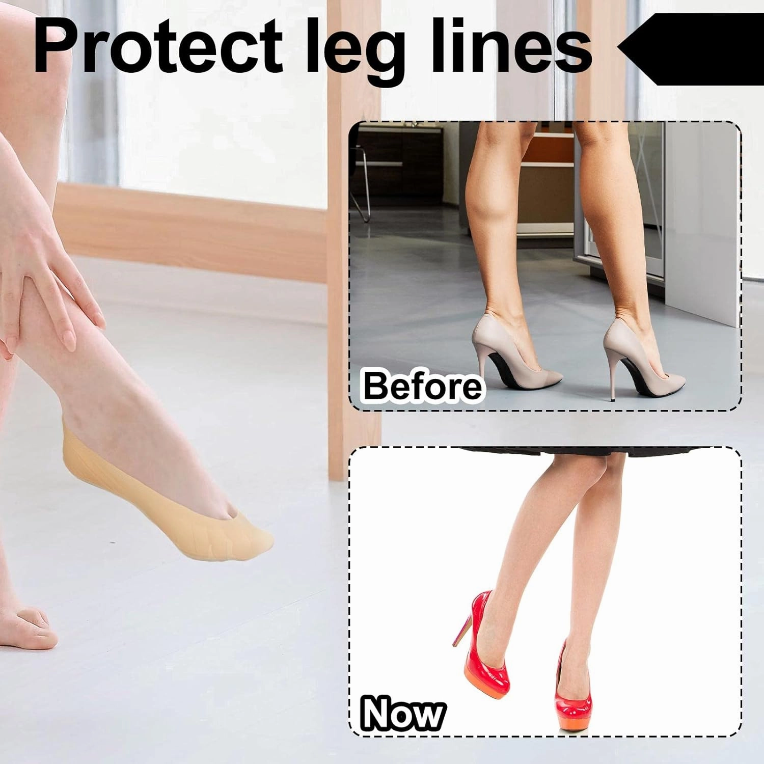 Eurzom 4 Pairs Arch Support Socks for Women No Show Liner Socks 3D Padded Nylon Stockings Sponge Cushion Non Slip Massage(Black, Light Skin,Medium)