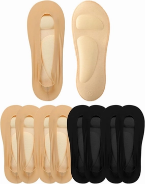 Eurzom 4 Pairs Arch Support Socks for Women No Show Liner Socks 3D Padded Nylon Stockings Sponge Cushion Non Slip Massage(Black, Light Skin,Medium)