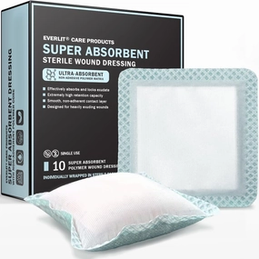 EVERLIT Super Absorbent Dressing for Wound Care | Nonstick Soft Surgical Gauze Pad for Heavily Exuding Wounds | Large Sterile Non-Adhesive Bandage for Fast Healing Wound Care | Pack of 10 (4" x 4")