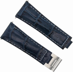 Ewatchparts Leather Watch Band Strap Compatible With Rolex Daytona 16519 116520 116523 Blue With White Stitching