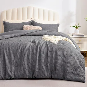 EXQ Home Waffle Comforter Queen Size - Super Soft Embossed Design Comforter Set 3 Pieces, Grey 3D Diamond Pattern Bedding Set,Winter Warm Bed Set,1 Comforter with 2 Pillowcases