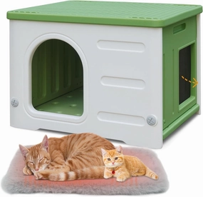 Exquisite Plastic Cat House Waterproof Escape Door, Artificial Cat House, Suitable for Indoor Pets Suitable for Indoor Pets(Green House Mat)