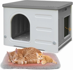 Exquisite Plastic Cat House Waterproof Escape Door, Artificial Cat House, Suitable for Indoor Pets Suitable for Indoor Pets(Grey House Mat)