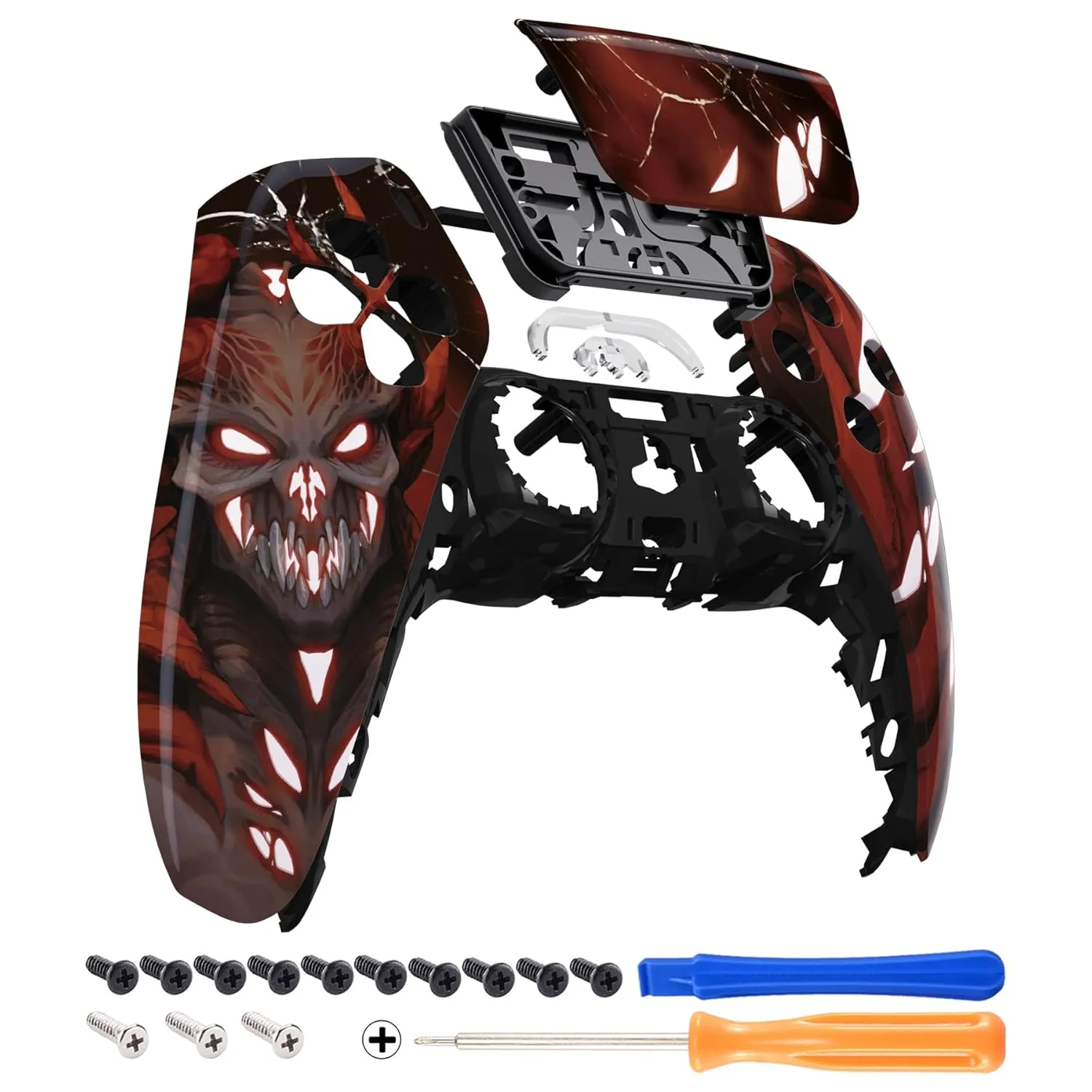 eXtremeRate Glow in Dark - Scarlet Demon Touchpad Front Top Shell Compatible with ps5 Controller BDM-010 020 030 040 050, DIY Replacement Shell & Touch Pad Cover Compatible with ps5 Controller