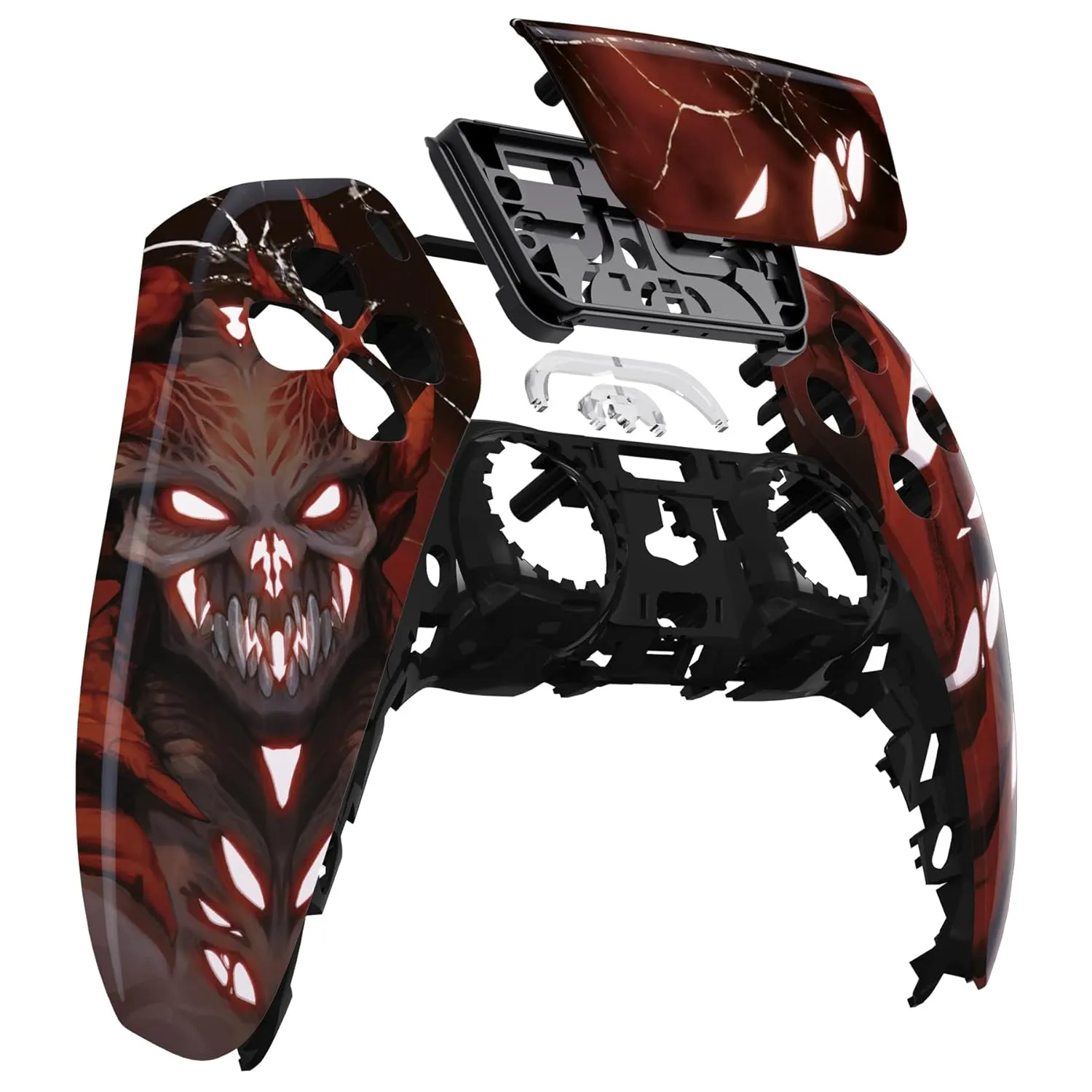 eXtremeRate Glow in Dark - Scarlet Demon Touchpad Front Top Shell Compatible with ps5 Controller BDM-010 020 030 040 050, DIY Replacement Shell & Touch Pad Cover Compatible with ps5 Controller