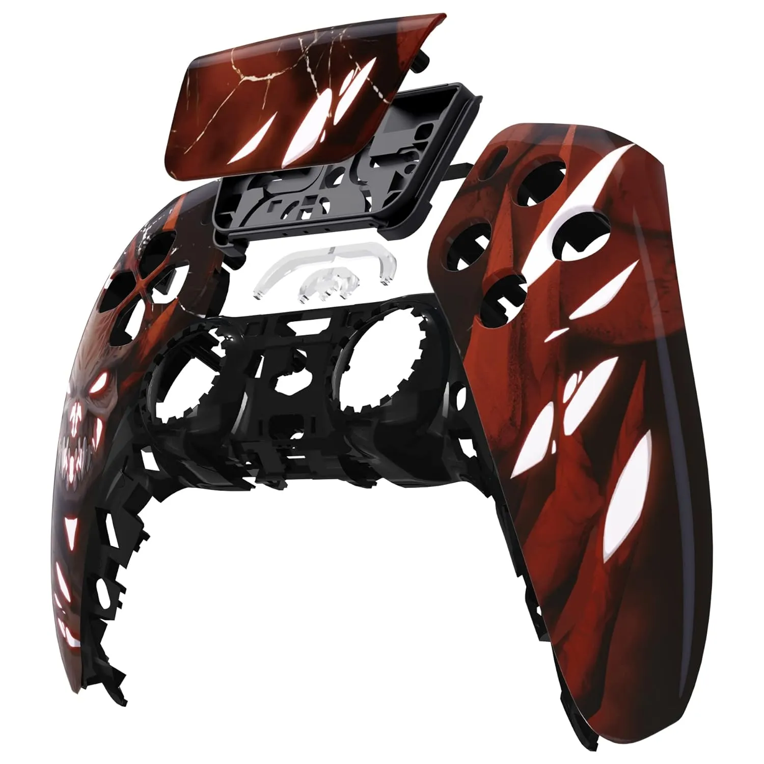 eXtremeRate Glow in Dark - Scarlet Demon Touchpad Front Top Shell Compatible with ps5 Controller BDM-010 020 030 040 050, DIY Replacement Shell & Touch Pad Cover Compatible with ps5 Controller